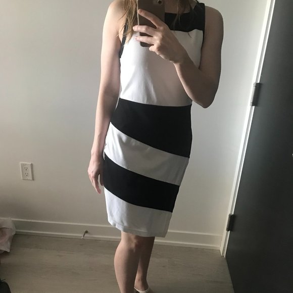 Bebe asymmetrical black & white striped dress - Picture 5 of 5